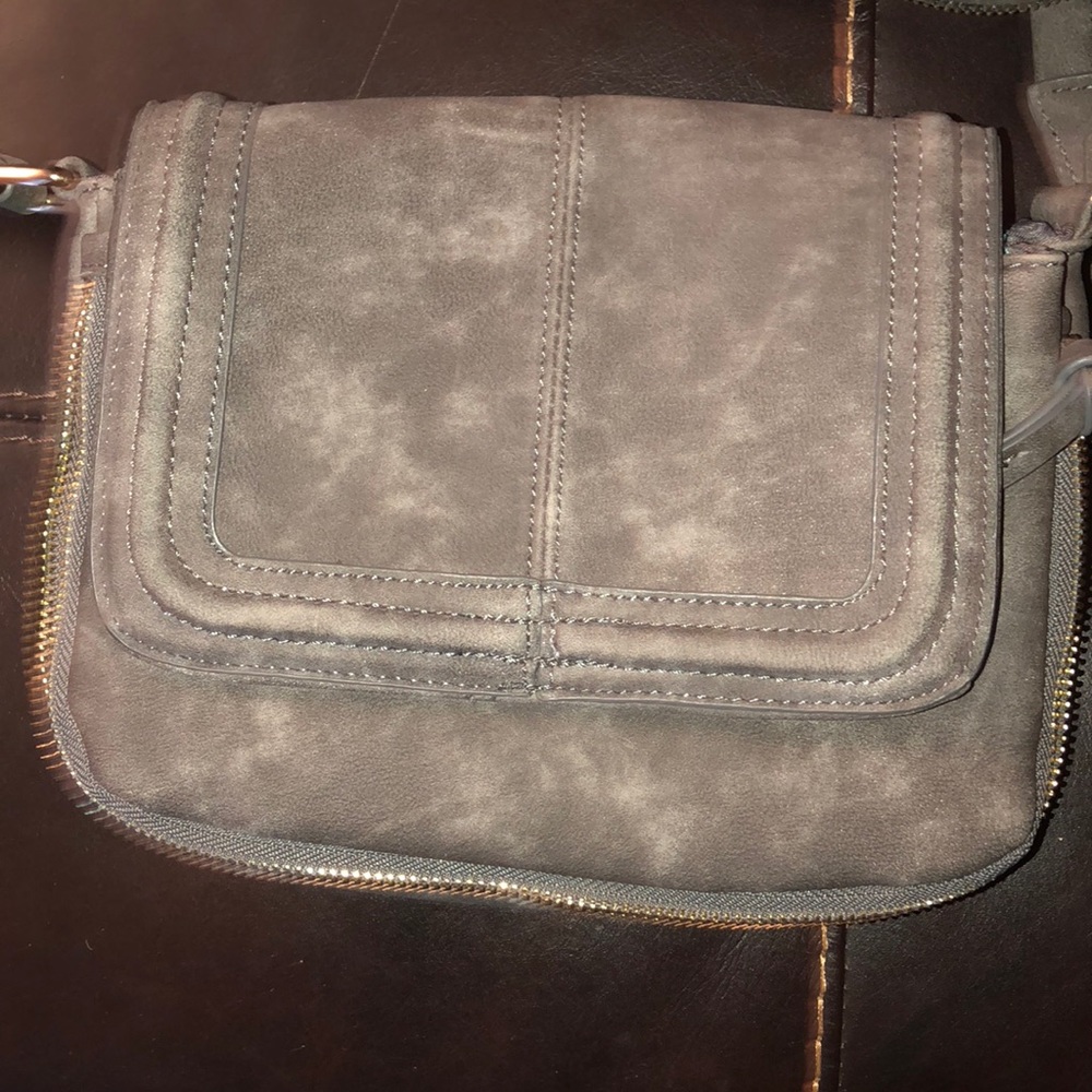 Suede like, grayish, small crossbody